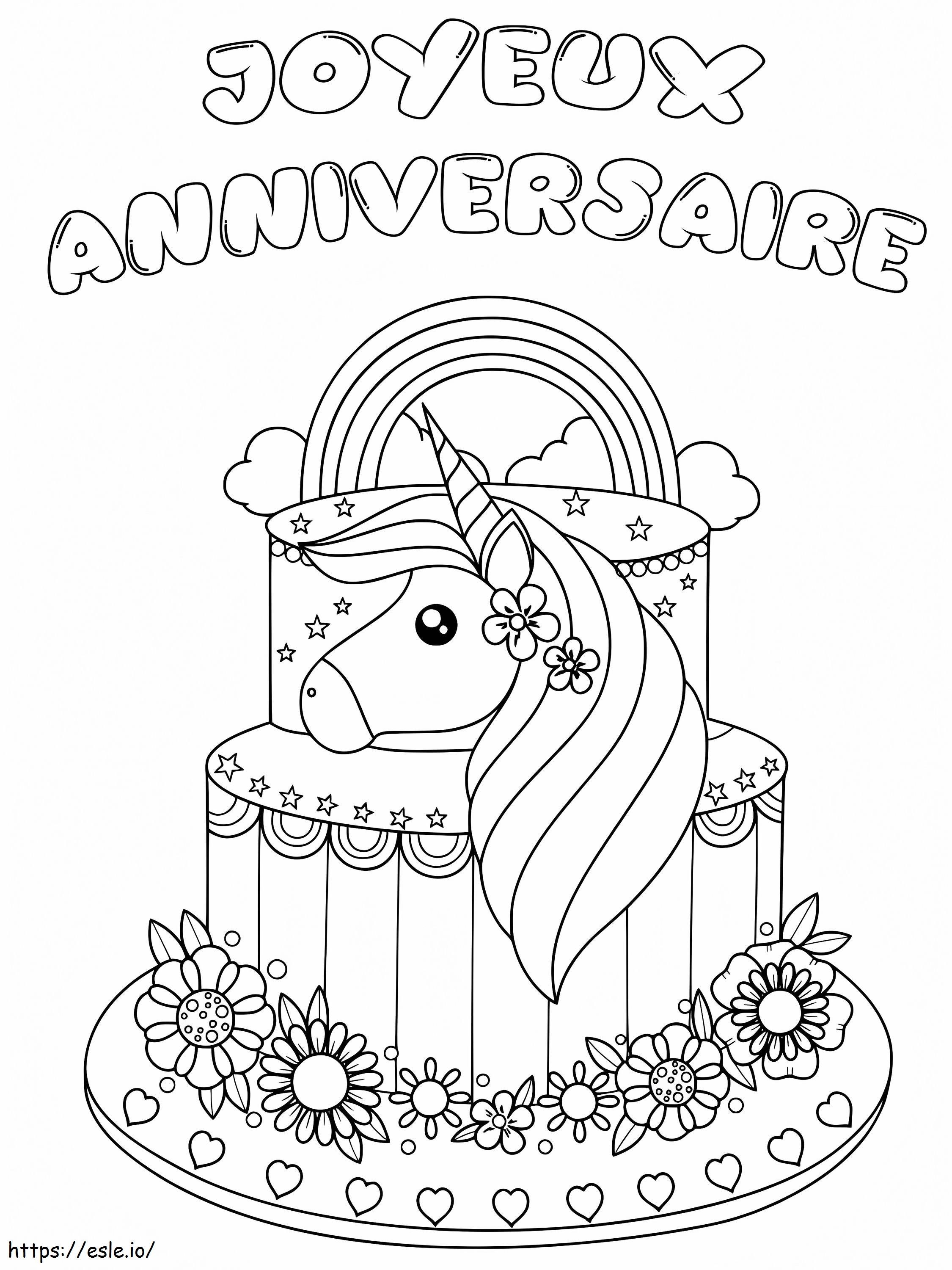 Happy birthday with unicorn coloring page