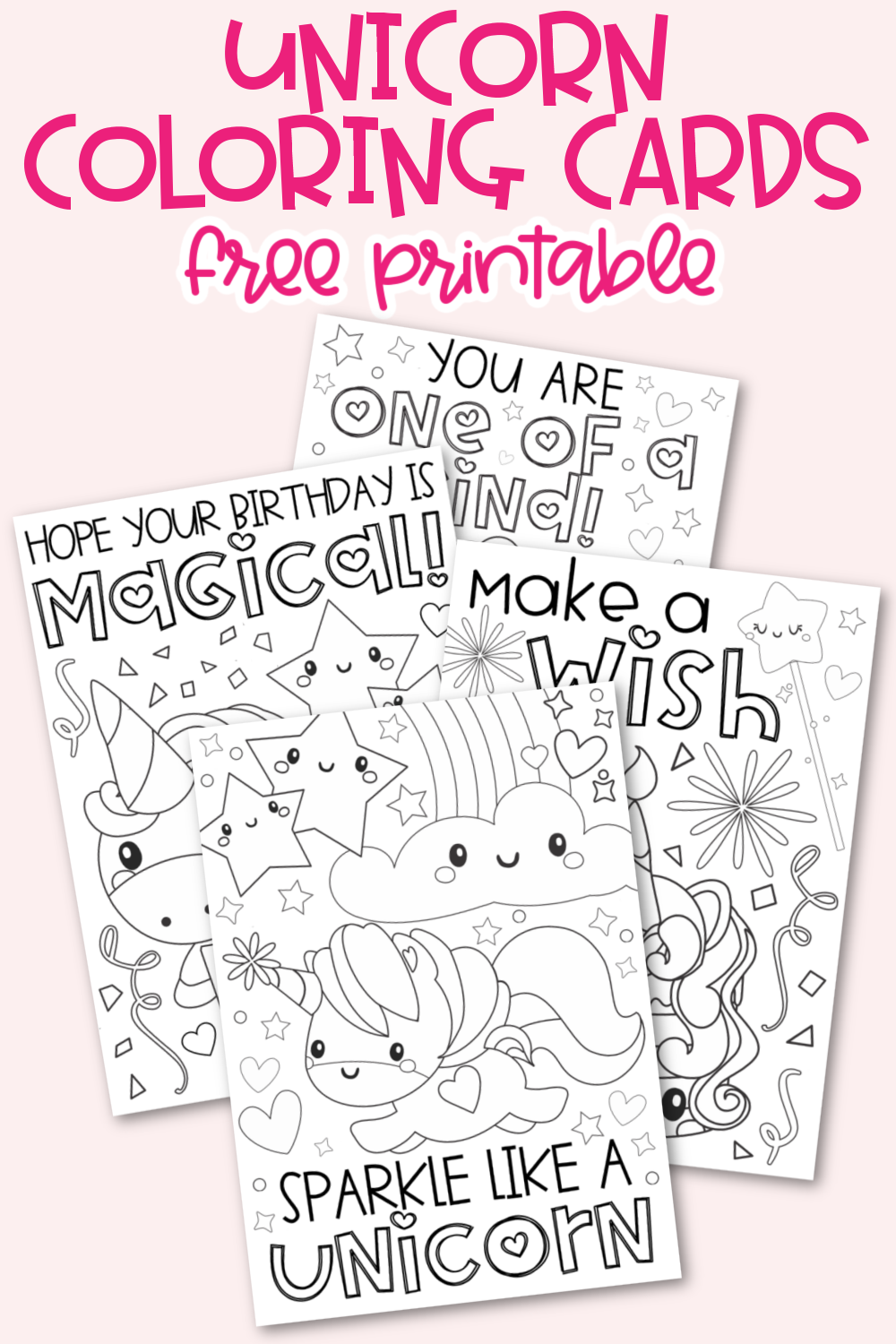 Free printable unicorn coloring cards