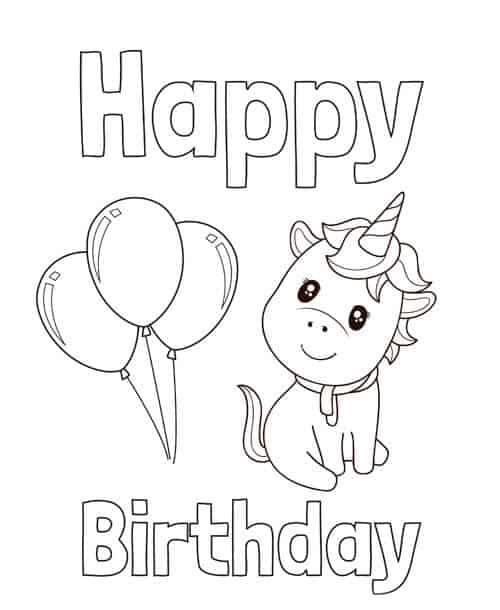 Happy birthday unicorn coloring pages