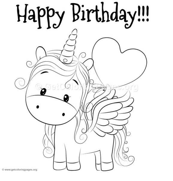 Unicorn coloring happy birthday coloring page