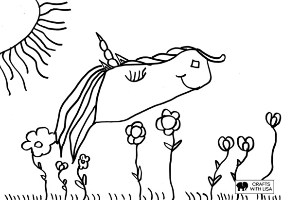 Unicorn head in flowers coloring page