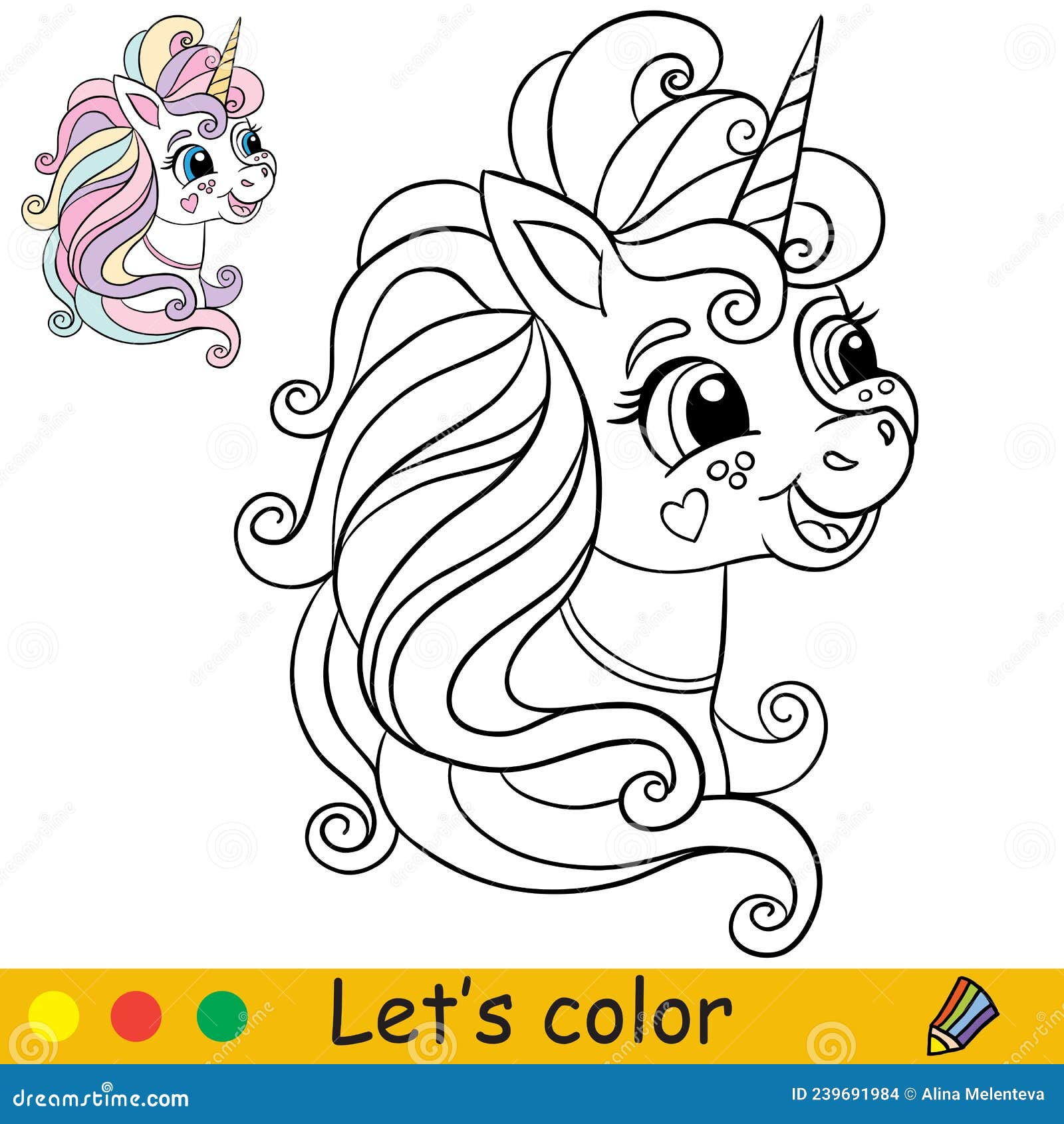 Coloring with template funny unicorn head vector illustration stock vector