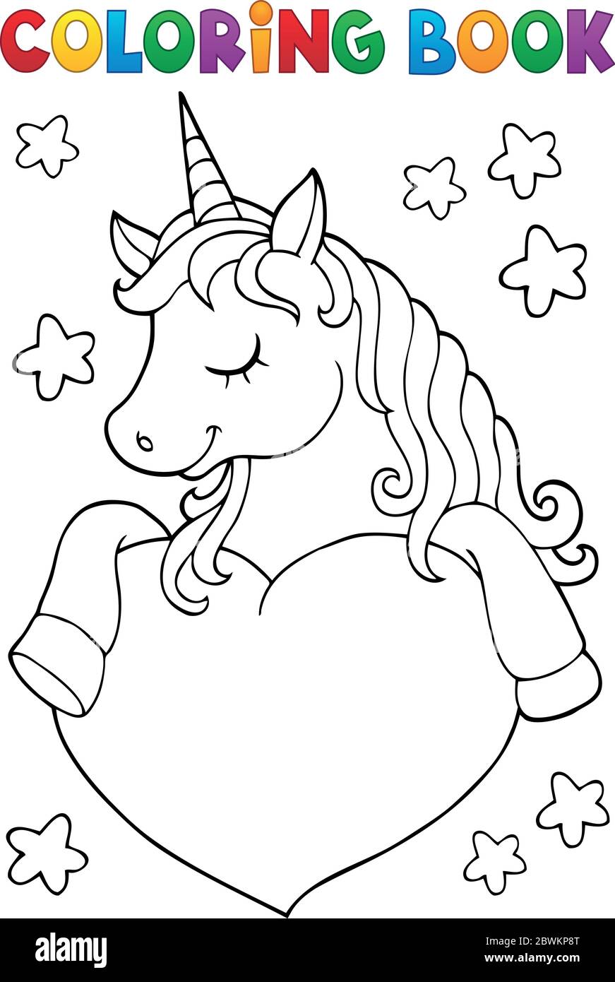 Coloring book unicorn and heart