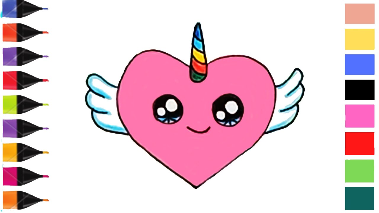 Drawing unicorn heart how to color unicorn heart coloring pages
