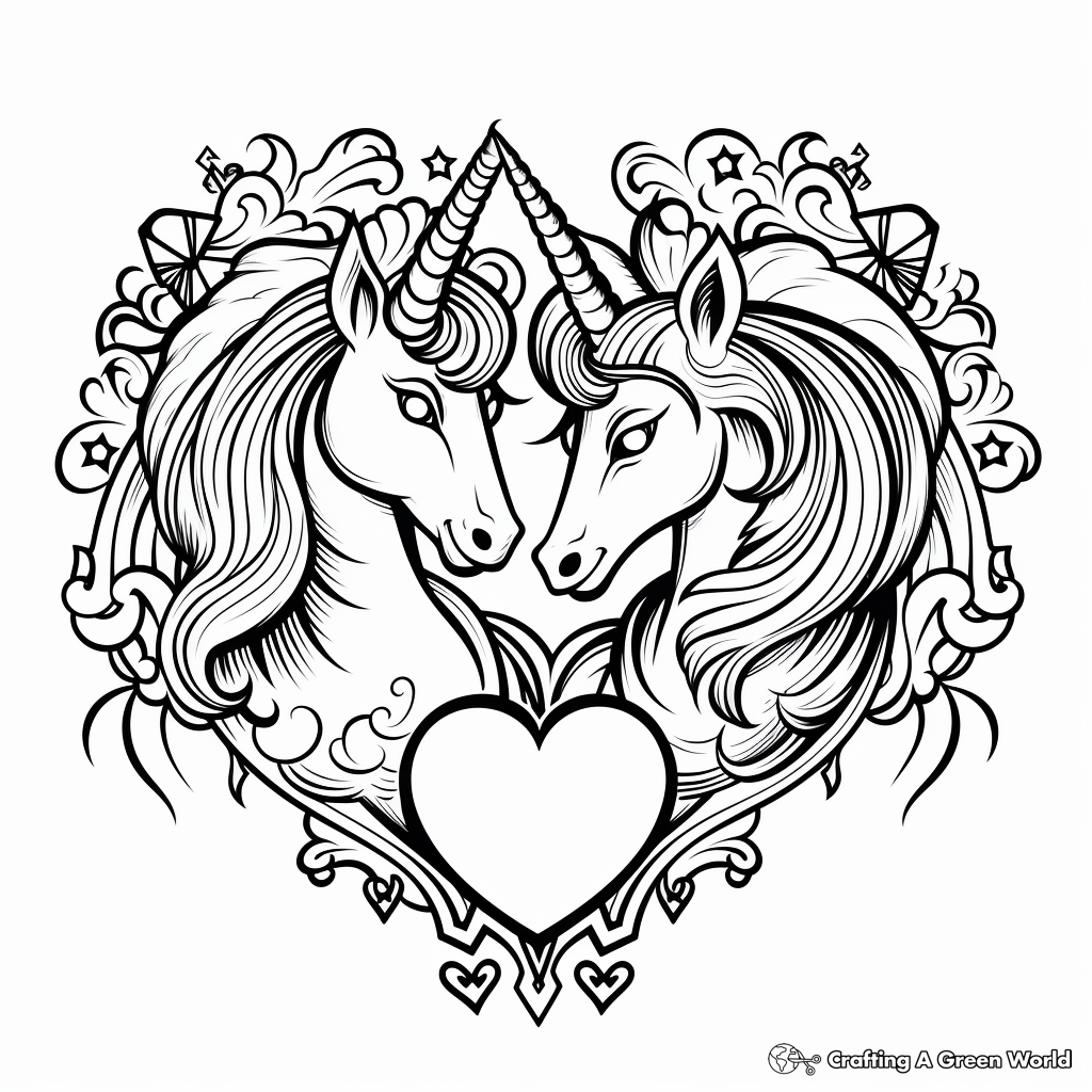Unicorn heart coloring pages