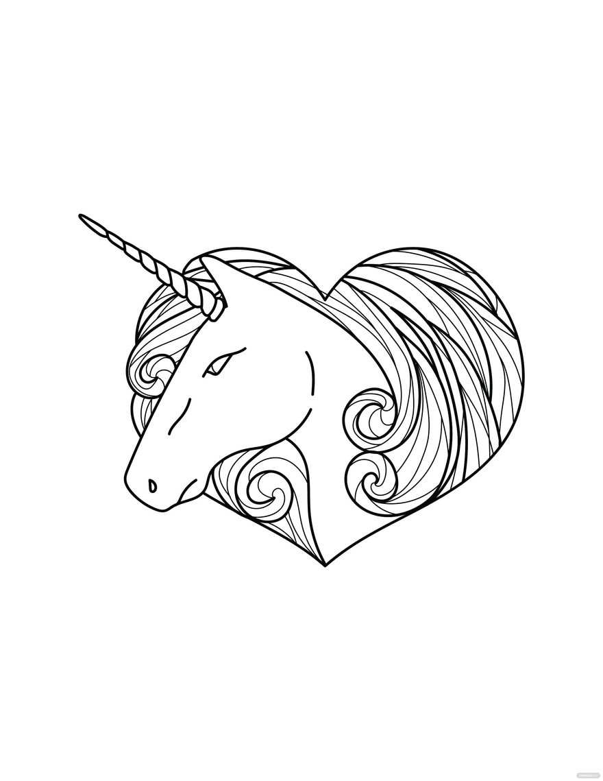 Free unicorn heart coloring page