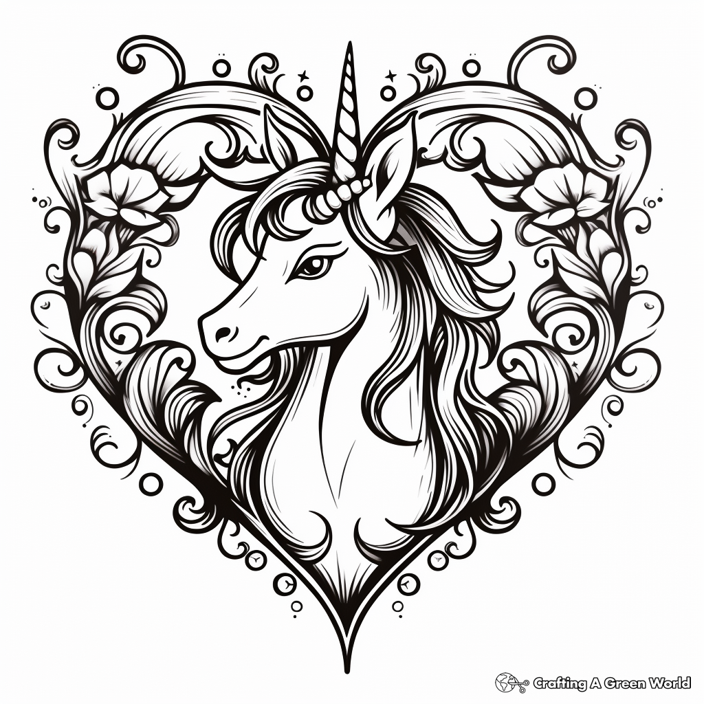 Unicorn heart coloring pages