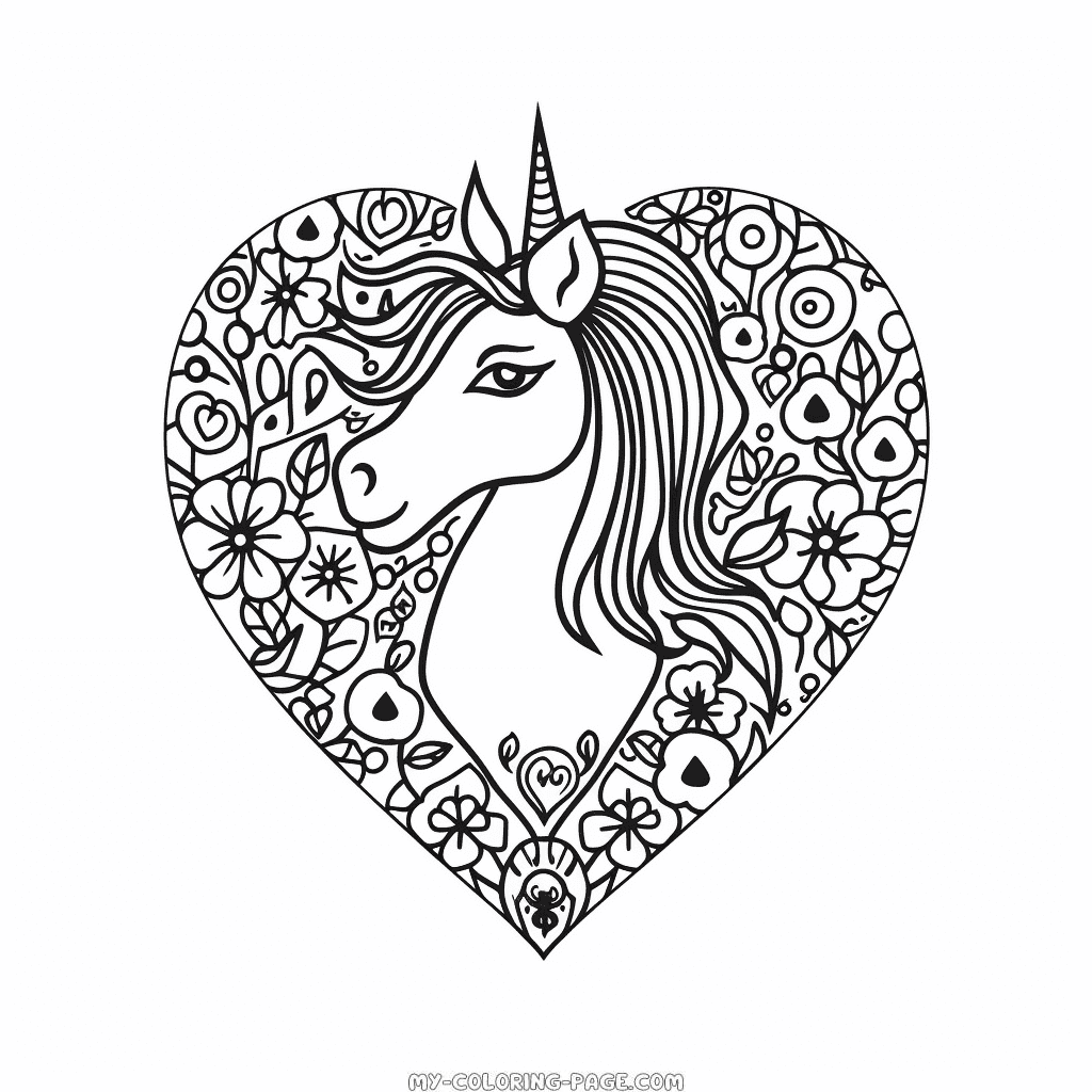 Unicorn heart coloring page my coloring page