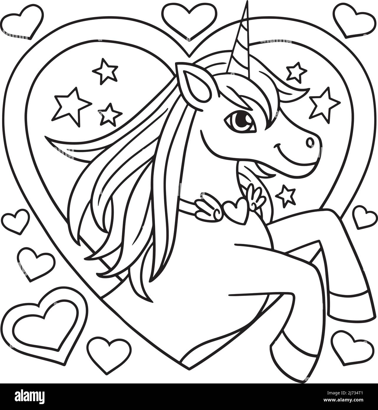 Unicorn hugging a heart black and white stock photos images