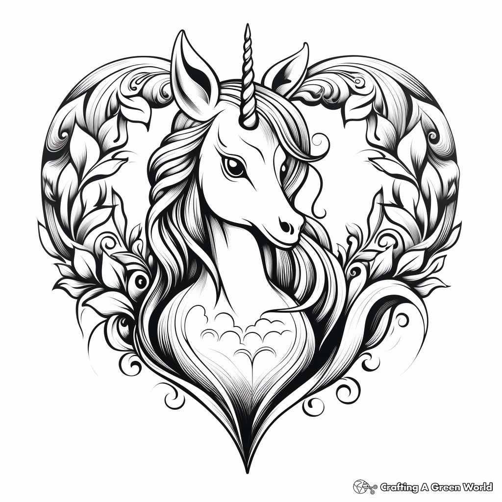 Unicorn heart coloring pages