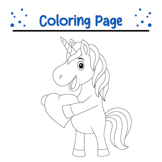 Premium vector baby unicorn holding heart coloring page for kids