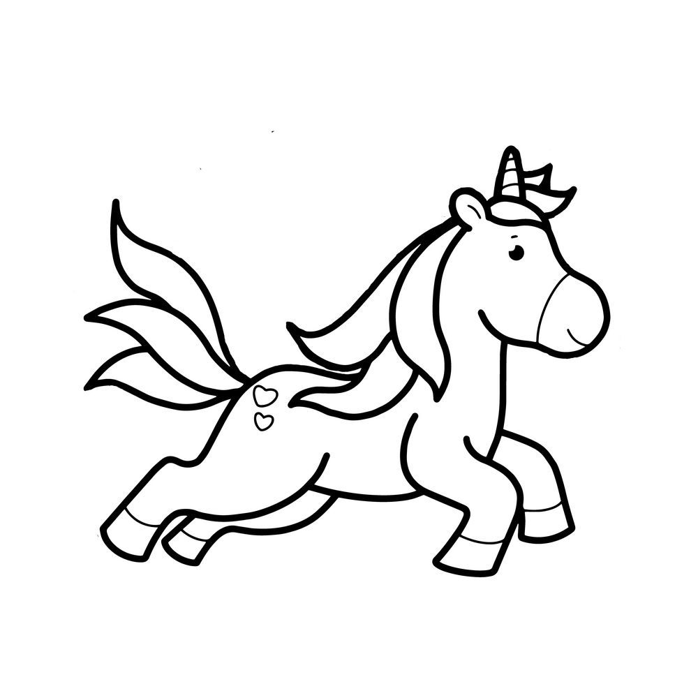 Jogging unicorn for a coloring page sewing template