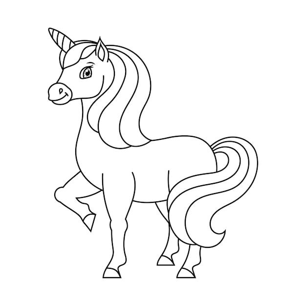 Premium vector cute unicorn magic fairy horse coloring book page for kids cartoon style