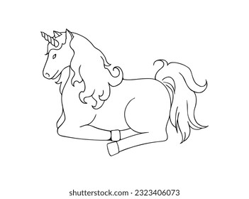 Unicorn horse horn mane sitting mystical stock illustration