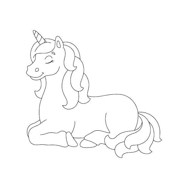 Premium vector magic unicorn fairy horse coloring page for kids digital stamp cartoon style character