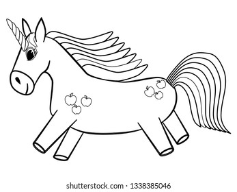 Unicorn galloping drawn lines horse horn stock vector royalty free