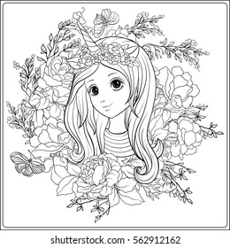 Young nice girl cap unicorn horn stock vector royalty free