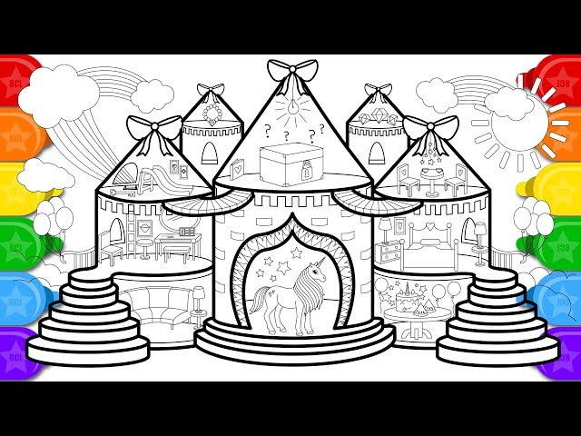 Glitter unicorn house coloring and drawing for kids how to draw a unicorn house coloring page