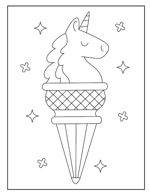 Premium vector cute unicorn icecream coloring pages