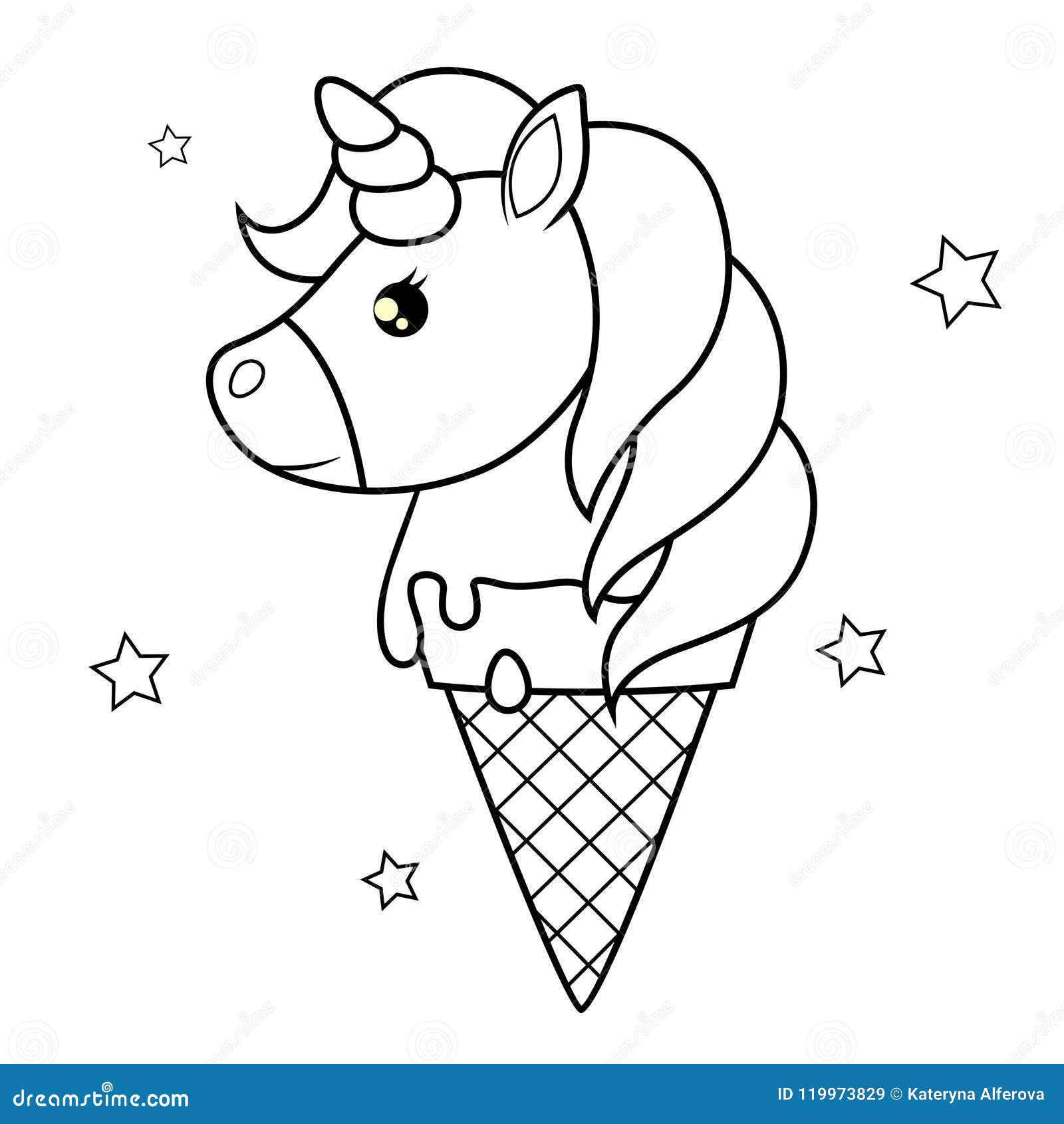 Cute cartoon unicorn ice cream black and white vector illustration for coloring book stock vector