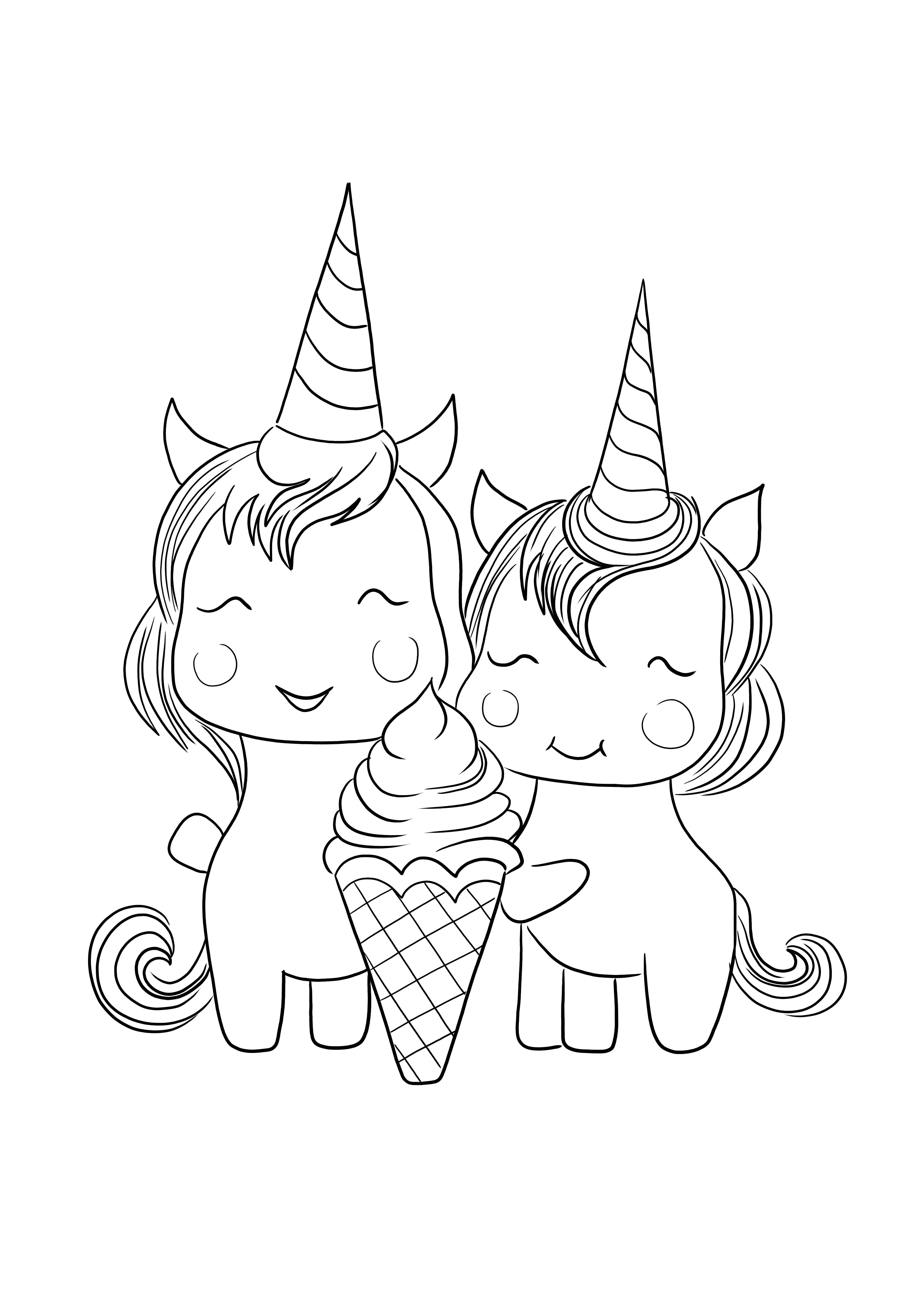 Cute kawaii unicorns holding an ice