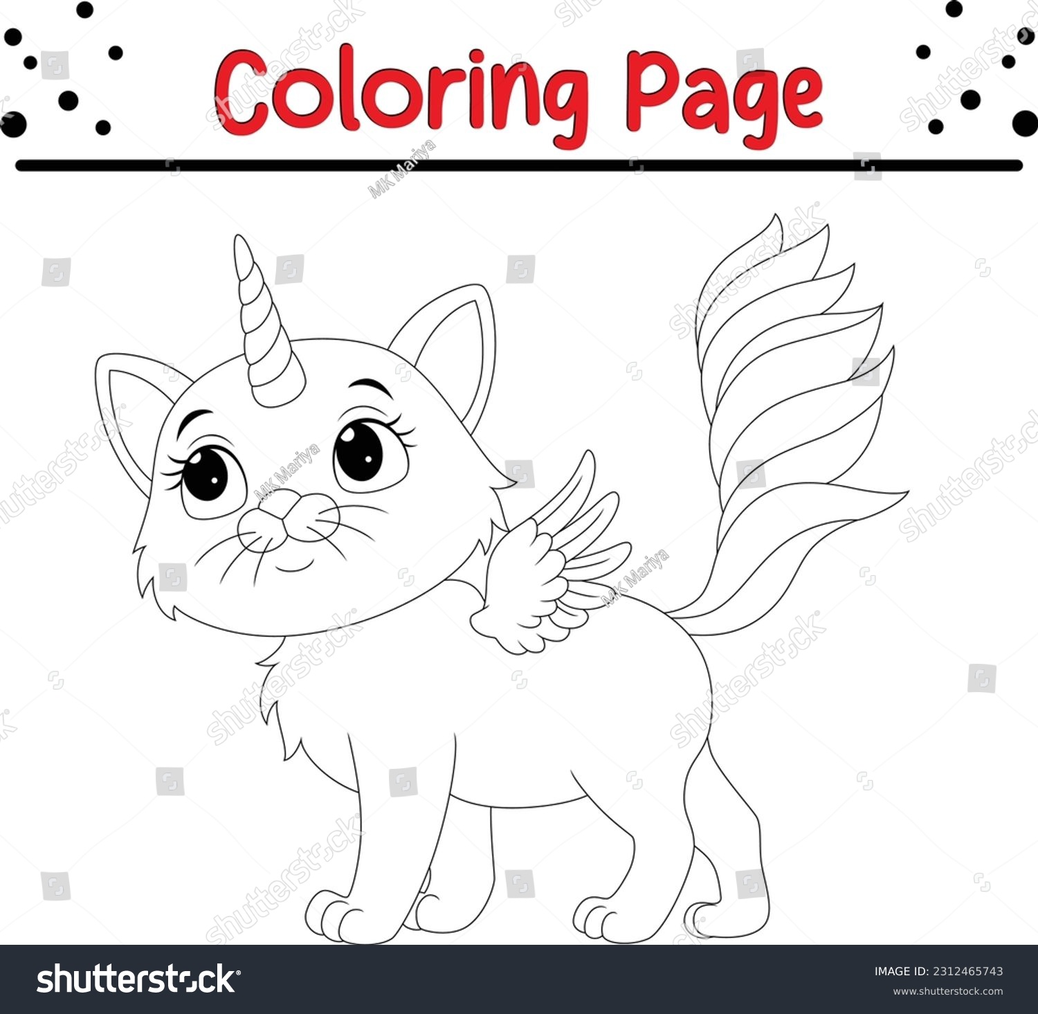 Cute cat unicorn coloring page children stock vector royalty free