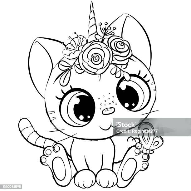 Kitty unicorn outlined for coloring book isolated on a white background stock illustration