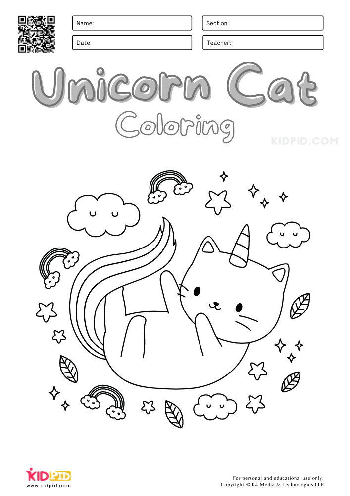 Unicorn cat coloring pages for kids