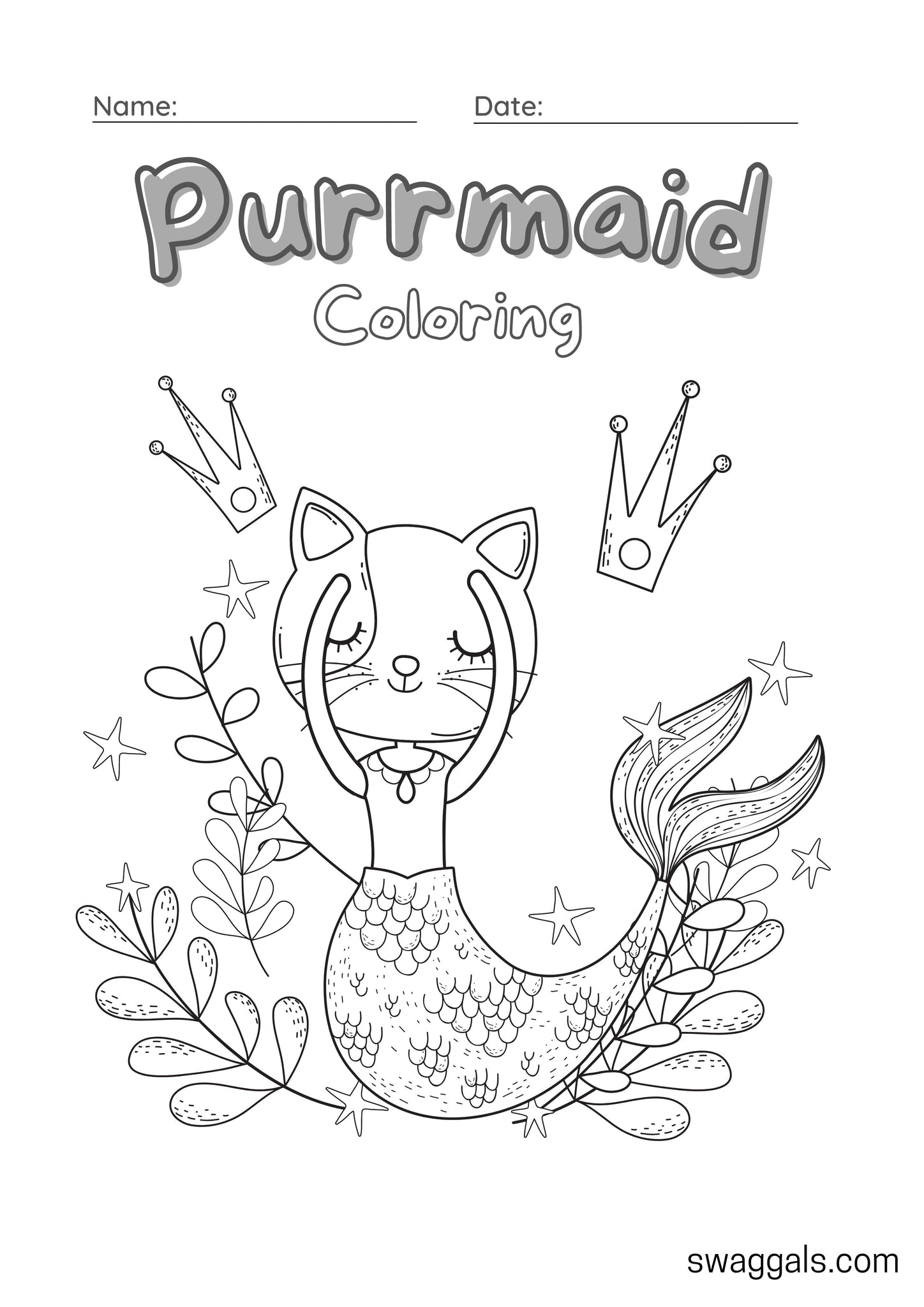 Cute unicorn kitty coloring book swag gals