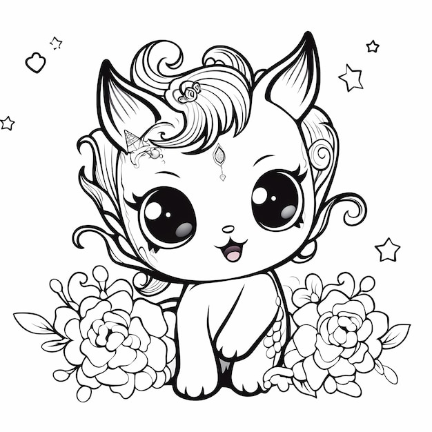 Premium ai image whiskered wonders unicorn cat coloring book page for kids