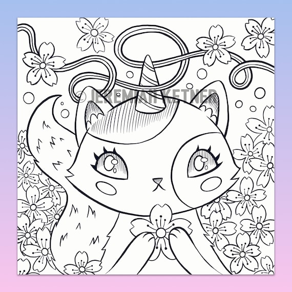 Unicorn kitty spectrum coloring page instant download