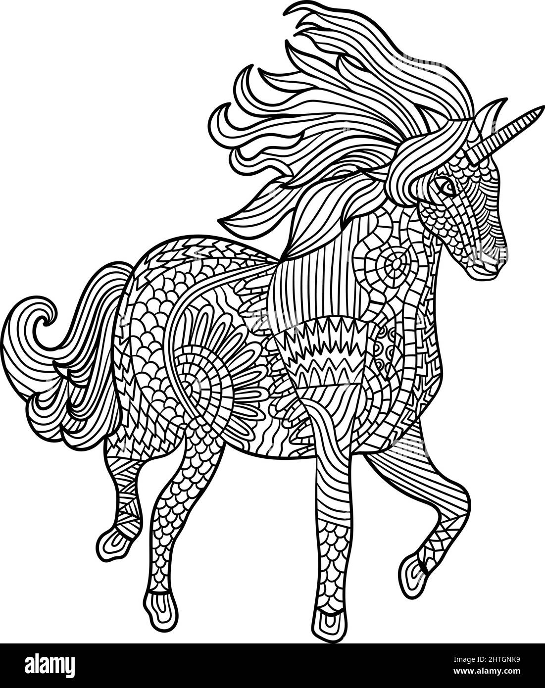 Unicorn mandala black and white stock photos images