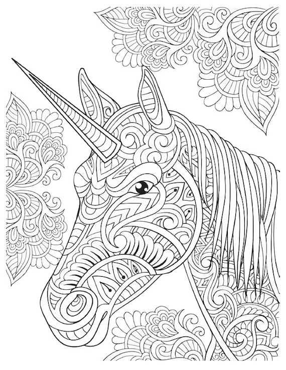 Unicorn mandala coloring page instant download
