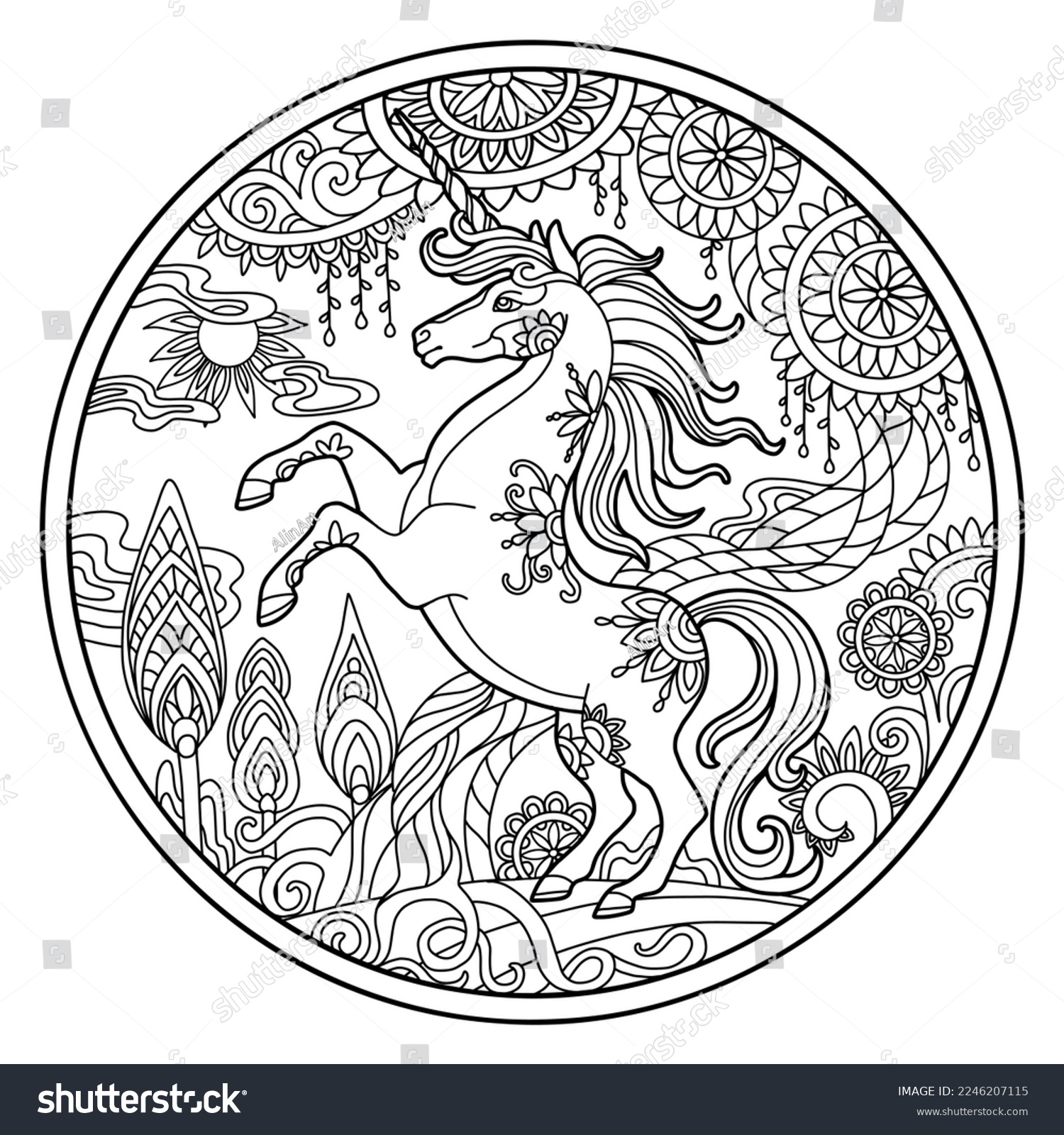 Unicorn mandala billeder stock