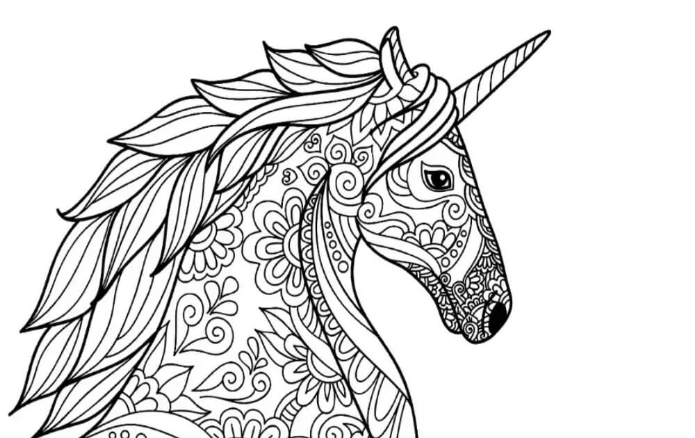 Face unicorn mandala coloring page