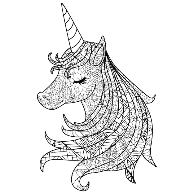 Premium vector hand draw unicorn with mandala coloring page