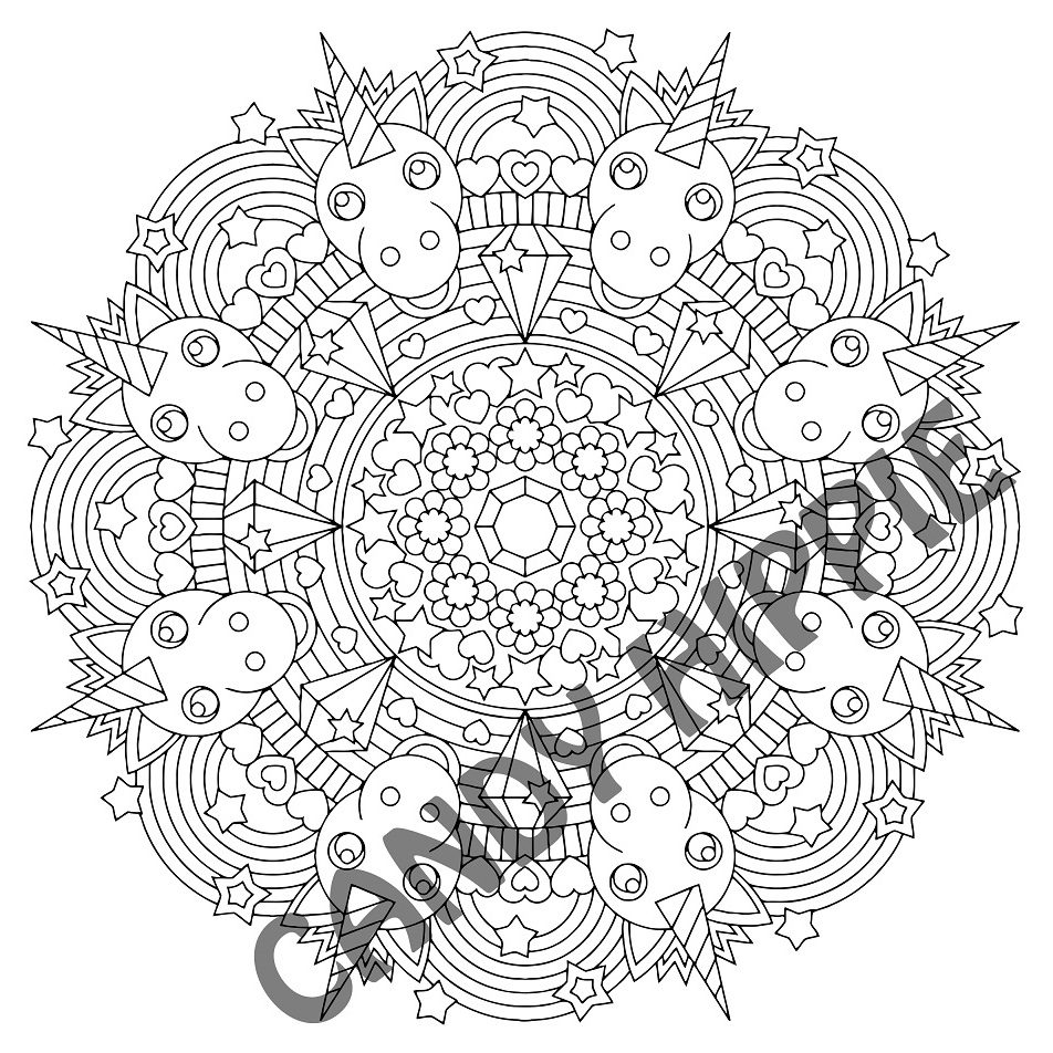 Rainbow unicorn mandala coloring page by candy