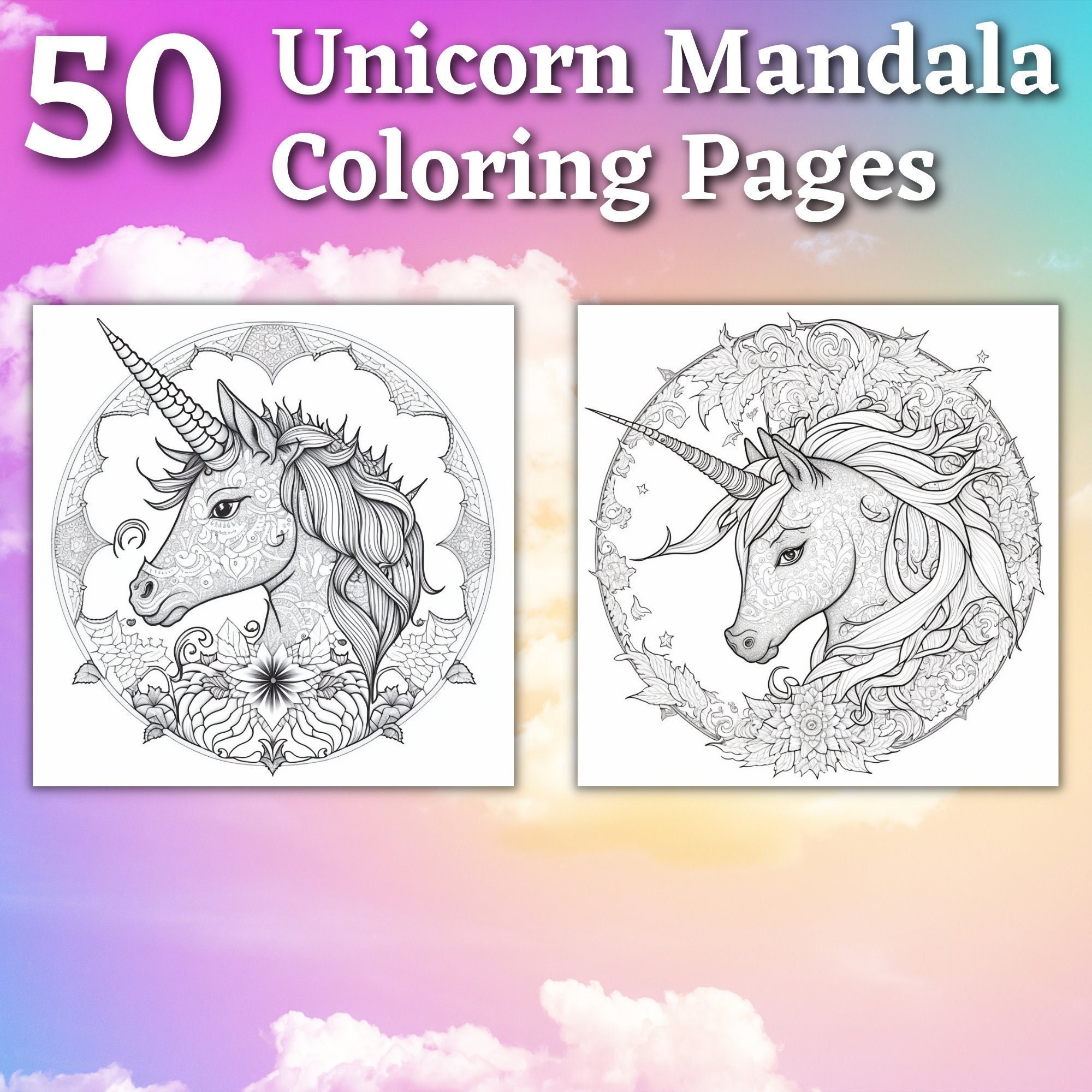 Unicorn mandala coloring pages printable coloring book coloring pages for kids adults printable digital coloring unicorn gift
