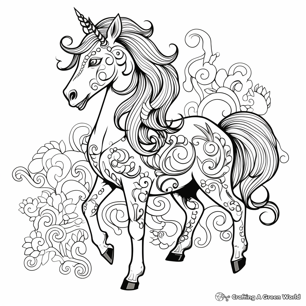 Fancy unicorn coloring pages