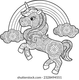 Hand draw cute unicorn mandala coloring stock vector royalty free