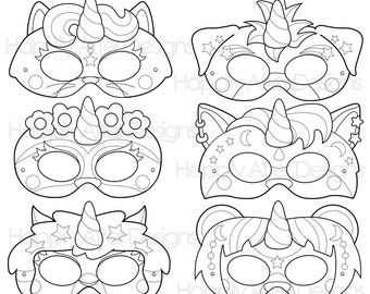 Unicorn animals printable coloring masks unicorn mask cat mask dog mask unicorn costume fox mask bear mask sloth llapa coloring download now