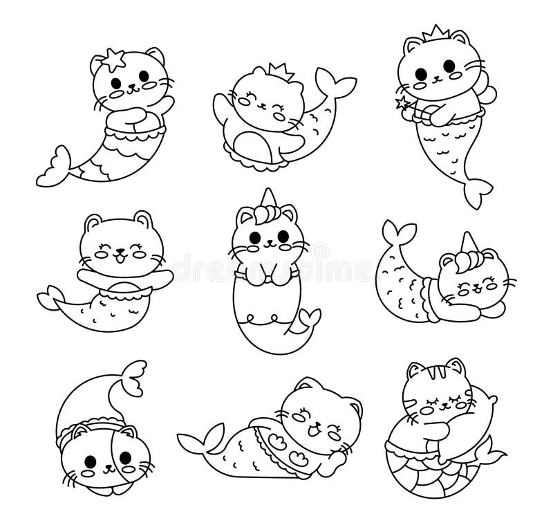 Mermaid cat unicorn coloring page stock illustrations â mermaid cat unicorn coloring page stock illustrations vectors clipart