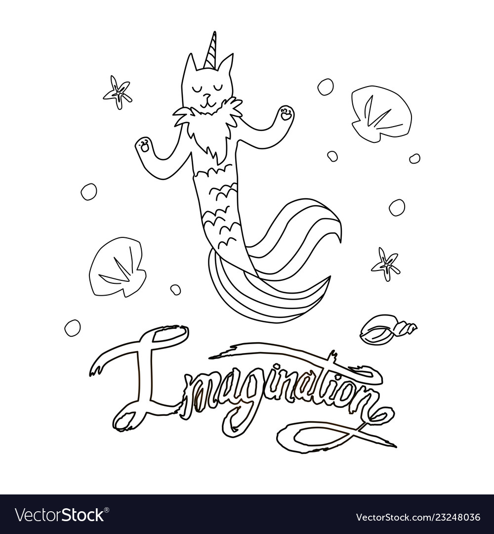 Coloring page cat unicorn royalty free vector image