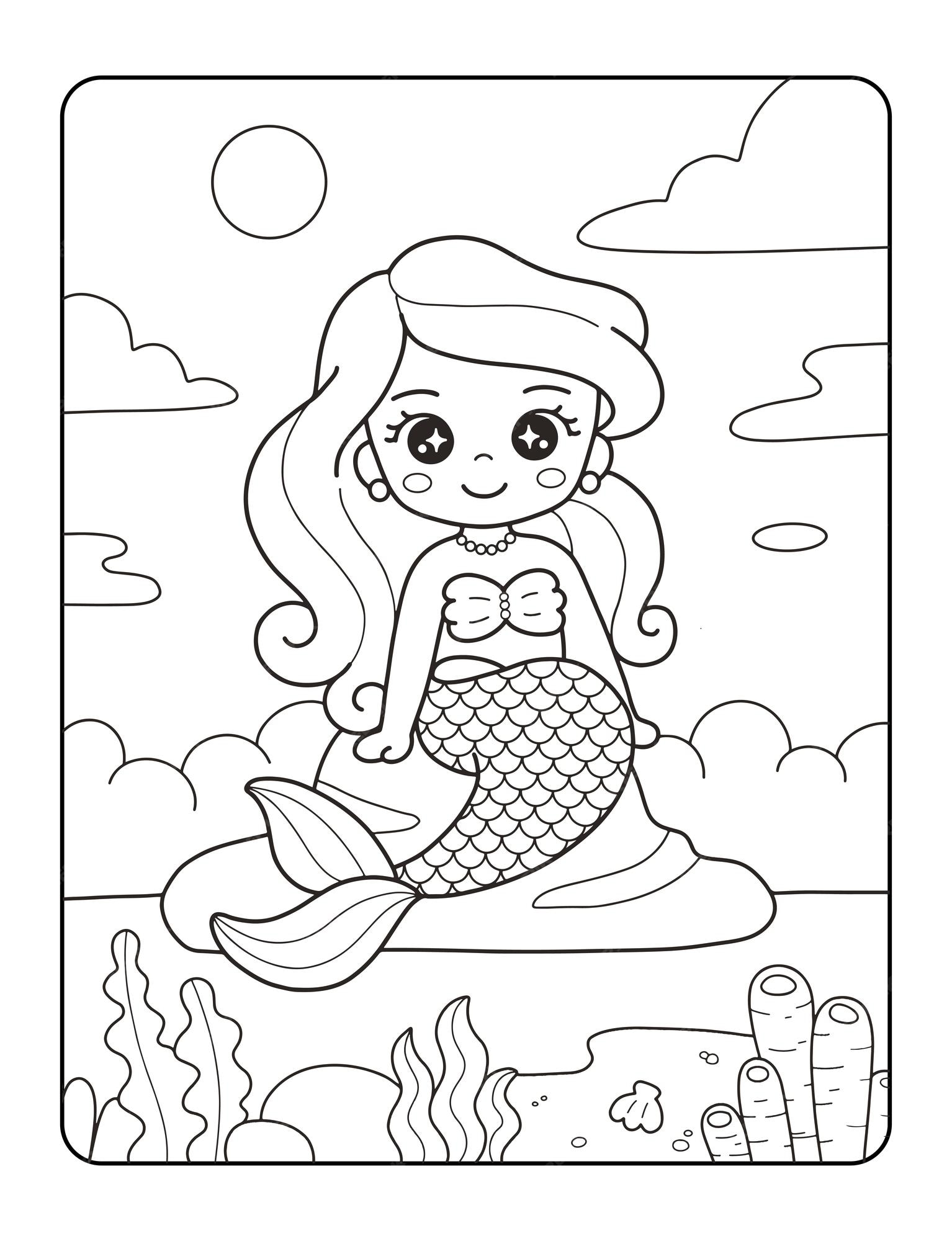 Premium vector cute cat unicorn hand drawn coloring page