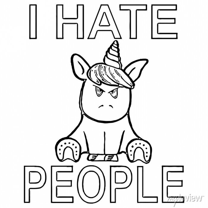 I hate people unicorn gift grumpy angry mens coloring book animals canvas prints for the wall â canvas prints illustration vector animal