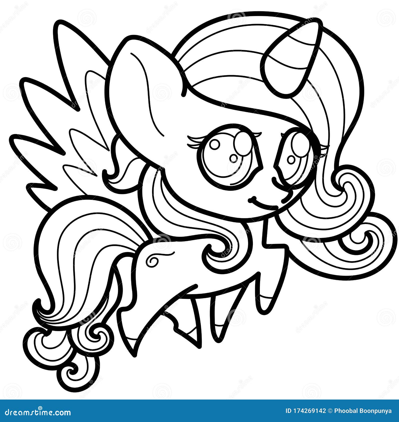 Cute little unicorn for coloring book black line and white outlined for coloring page stock vector