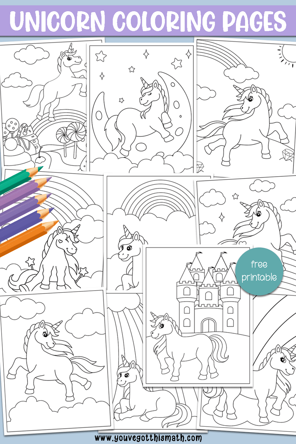 Grab your free unicorn and rainbow coloring pages pages