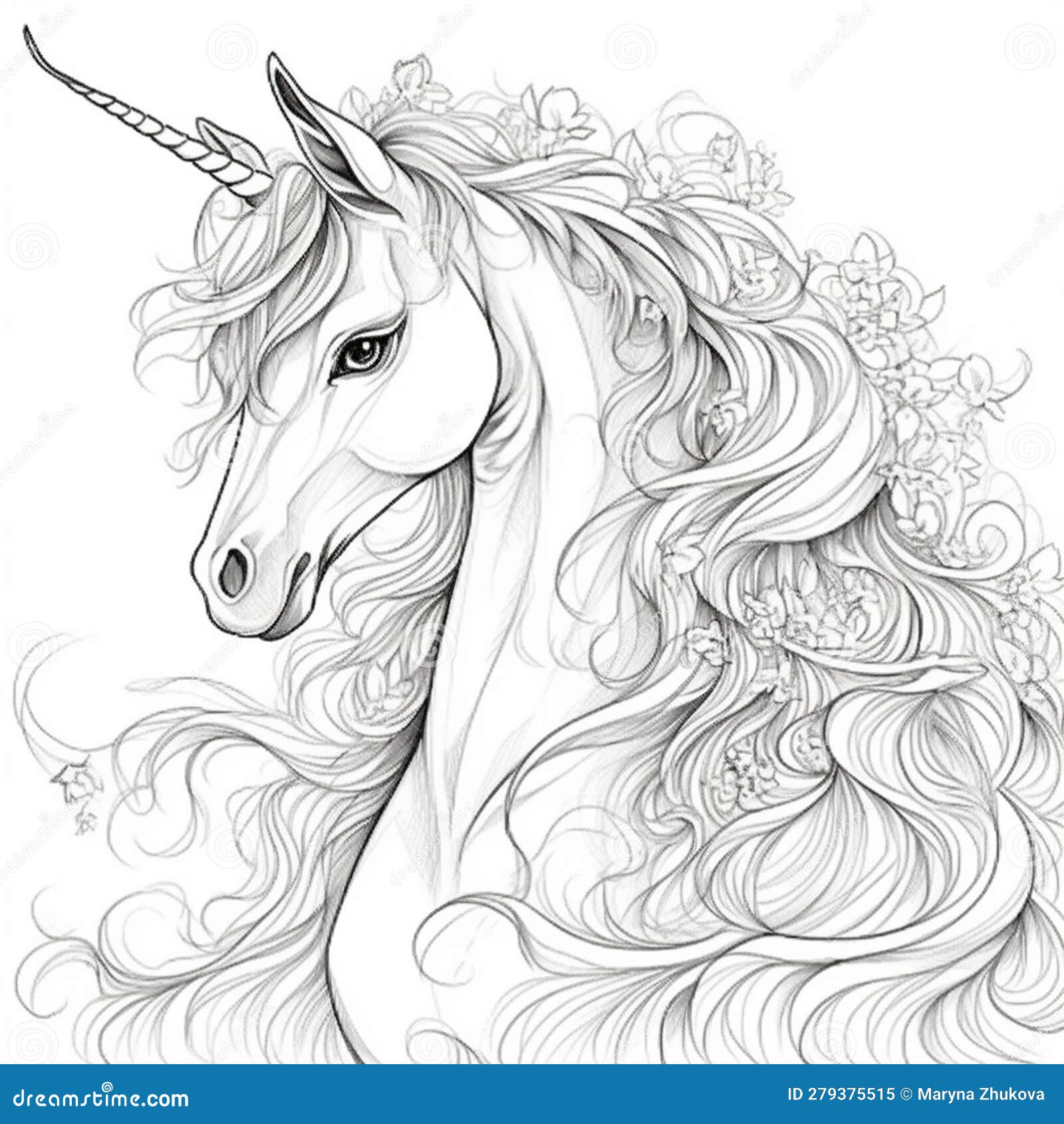 Drawing of a children s coloring book of a unicorn hyper detailed illustrations high detail stock image