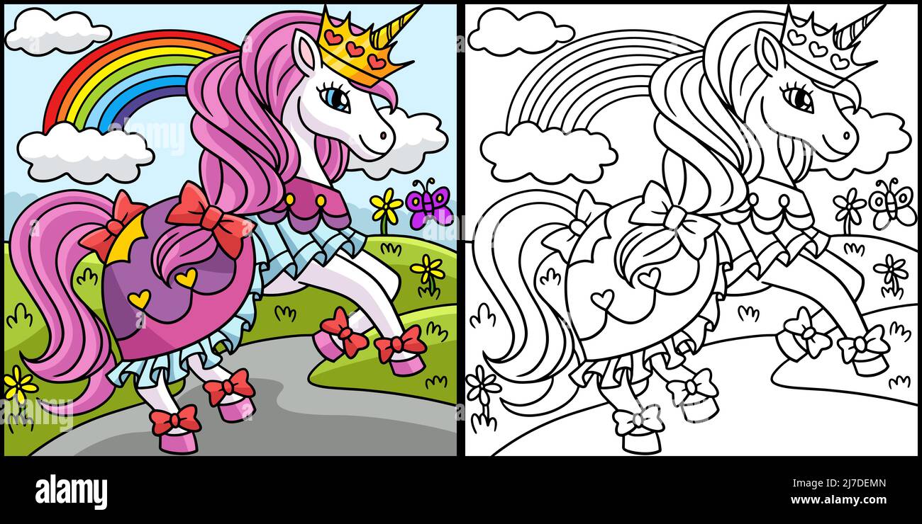 Unicorn princess coloring page illustration stock vector image art