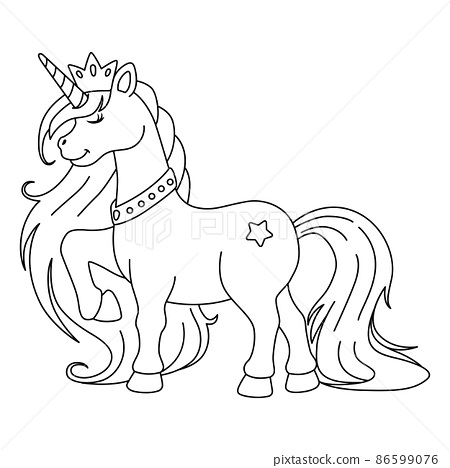 Unicorn princess coloring page isolated for kids